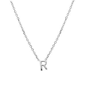 Collier en argent rhodi� cha�ne avec pendentif initiale R 5mm - 38+5cm - Vue 2