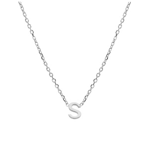 Collier en argent rhodi� cha�ne avec pendentif initiale S 5mm - 38+5cm - Vue 2