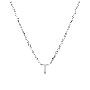Collier en argent rhodi� cha�ne avec pendentif initiale T 5mm - 38+5cm - Vue 2
