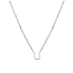 Collier en argent rhodi� cha�ne avec pendentif initiale U 5mm - 38+5cm - Vue 2
