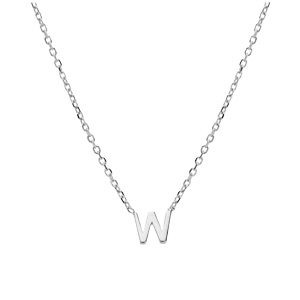 Collier en argent rhodi� cha�ne avec pendentif initiale W 5mm - 38+5cm - Vue 2