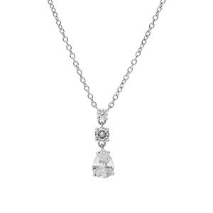 Collier en argent rhodi� cha�ne avec pendentif oxydes ronds blancs sertis et goutte oxyde blanc 42+3cm - Vue 2