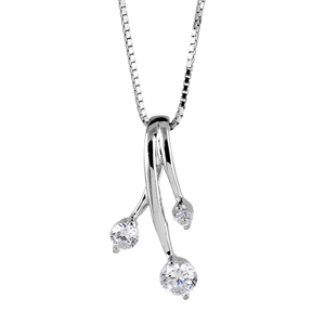 Collier en argent rhodi� cha�ne avec pendentif 3 tiges avec 1 oxyde blancs serti � chaque extr�mit� - longueur 41,5cm - Vue 2