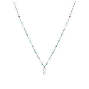 Collier en argent rhodi� cha�ne avec boules de couleur turquoise et motif infini 40+5cm - Vue 2