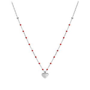 Collier en argent rhodi� cha�ne avec boules couleur rouge avec pendentif coeur 40+5cm - Vue 2