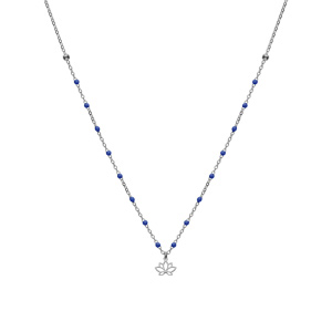 Collier en argent rhodi� cha�ne avec boules couleur bleu avec pendentif fleur de lotus 40+5cm - Vue 2