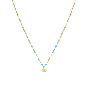 Collier en argent et dorure jaune cha�ne avec boules couleur bleu avec pendentif fleur de lotus 40+5cm - Vue 2