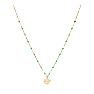 Collier en argent et dorure jaune cha�ne avec boules couleur verte avec pendentif tr�fles 40+5cm - Vue 2