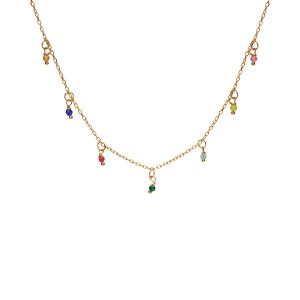 Collier en argent et dorure jaune cha�ne avec pampilles empierr�es multi couleurs 40+5cm - Vue 2