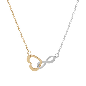 Collier en argent et dorure jaune cha�ne avec pendentifs coeur et infini entrelac�s 40+5cm - Vue 2