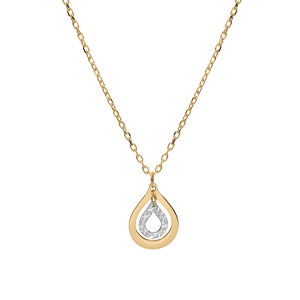 Collier en argent et dorure jaune cha�ne avec pendentif double goutte 2 tons 40+5cm - Vue 2