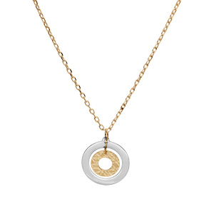 Collier en argent et dorure jaune cha�ne avec pendentif double cercle 2 tons 40+5cm - Vue 2