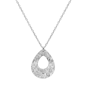 Collier en argent rhodi� cha�ne avec pendentif forme goutte martel�e 40+5cm - Vue 2