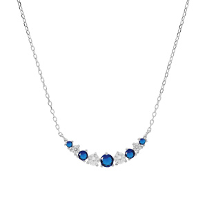 Collier en argent rhodi� cha�ne avec oxydes blancs et bleus sertis 42+3cm - Vue 2