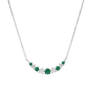 Collier en argent rhodi� cha�ne avec oxydes blancs et vert fonc� sertis 42+3cm - Vue 2