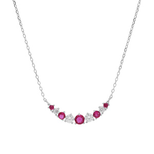 Collier en argent rhodi� cha�ne avec oxydes blancs et fushia sertis 42+3cm - Vue 2