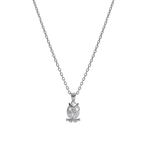 Collier en argent rhodi� chouette hibou oxyde blanc 41+3cm - Vue 2