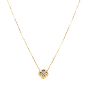 Collier en argent dor avec trfle sur fond diamant contour oxydes blancs - 40+5cm - Vue 2