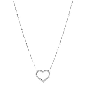 Collier en argent rhodi� cha�ne avec pendentif coeur torsad� �vid� 40+5cm - Vue 2