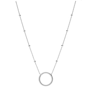 Collier en argent rhodi� cha�ne avec pendentif cercle torsad� �vid� 40+5cm - Vue 2