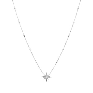 Collier en argent rhodi� cha�ne avec pendentif petite �toile Edelweis d\'oxydes blancs sertis 42+3cm - Vue 2