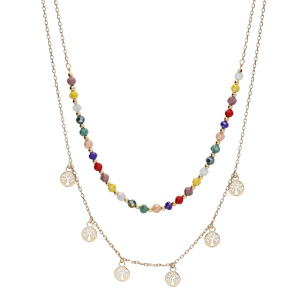 Collier en argent rhodi� et dorure jaune double rangs avec pierres facett�es et pampilles arbre de vie 38+4cm - Vue 2