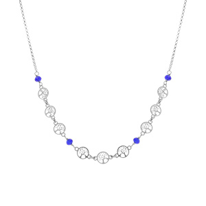 Collier argent rhodi� motifs arbre de vie et perles bleues r�glable 42 � 45cm - Vue 2