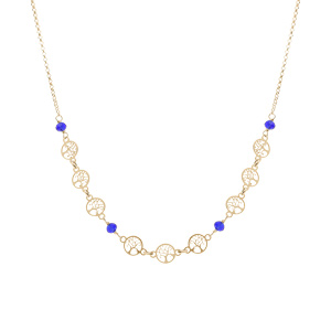 Collier argent dor� motifs arbre de vie et perles  bleues r�glable 42 � 45cm - Vue 2