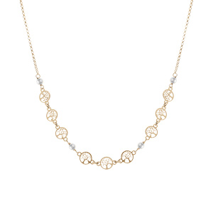 Collier argent dor� motif arbre de vie et perles  blanche r�glable 42 � 45cm - Vue 2