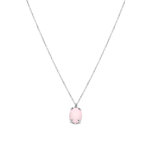 Collier argent rhodi� pendentif ovale oxyde 10 x 7.5mm rose opaque r�glable 42 � 45cm - Vue 2