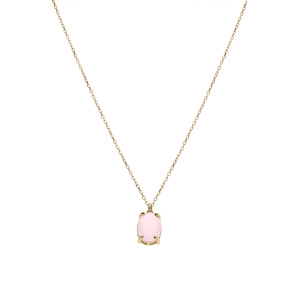 Collier argent dor� pendentif ovale oxyde 10 x 7.5mm rose opaque r�glable 42 � 45cm - Vue 2