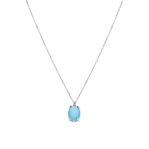 Collier argent rhodi� pendentif ovale oxyde 10 x 7.5mm bleu clair opaque r�glable 42 � 45cm - Vue 2