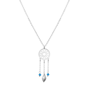 Collier en argent rhodi� cha�ne avec pendentif attrape r�ve et perles bleu ciel 38+5cm - Vue 2