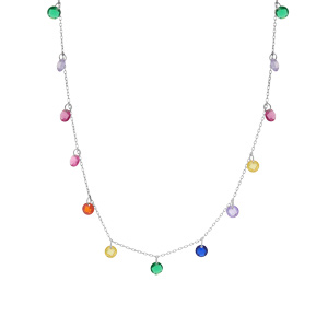 Collier en argent rhodi� cha�ne avec gouttes de pierres multi couleurs r�glable 40,42 et 44cm - Vue 2