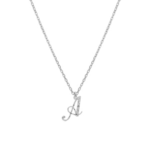 Collier en argent rhodi� cha�ne avec pendentif lettre anglaise A diamant�e longueur 40+4cm - Vue 2