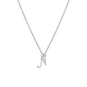 Collier en argent rhodi� cha�ne avec pendentif lettre anglaise N diamant�e longueur 40+4cm - Vue 2