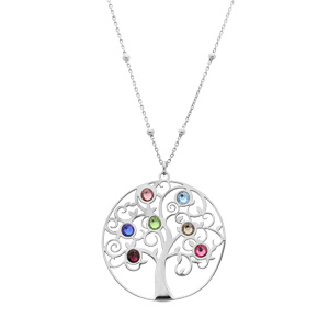 Collier en argent rhodi� cha�ne avec pendentif arbre de vie orn� d\'xydes multi couleurs 40+4cm - Vue 2