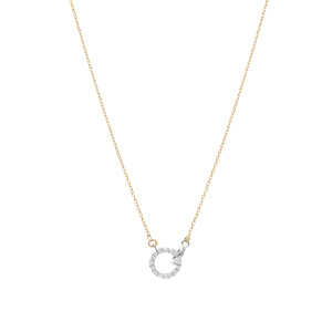Collier cha�ne dor� jaune et 2 cercles entreelac�s argent rhodi� avec oxyde blanc r�glable 40 � 44cm - Vue 2