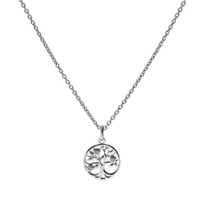 Collier en argent rhodi� cha�ne avec pendentif arbre de vie oxydes blancs sertis 42+3cm - Vue 2
