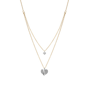Collier argent rhodi� et dor� jaune coeur diamant� avec 1 oxyde blanc r�glable 40 � 44cm - Vue 2