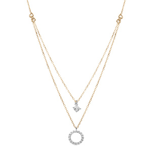 Collier argent rhodi� et dor� jaune cercle contour oxydes blancs r�glable 40 � 44cm - Vue 2