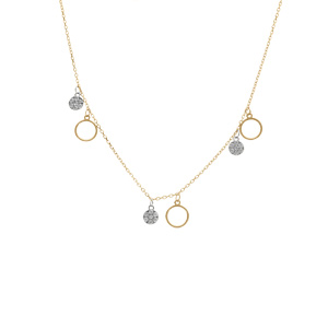 Collier argent dor� jaune cercles et pastilles oxydes blancs r�glable 40 � 44cm - Vue 2