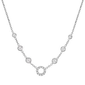 Collier en argent rhodi� avec oxydes blancs sertis en chute et anneau en oxydes 39+3cm - Vue 2