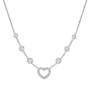 Collier en argent rhodi� oxydes en chute blancs sertis et c�ur �vid� avec oxydes 39+3cm - Vue 2