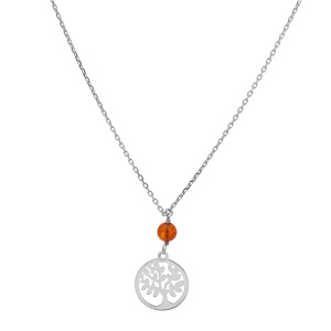 Collier en argent rhodi� cha�ne avec pendentif boule Ambre v�ritable et arbre de vie 41+5cm - Vue 2