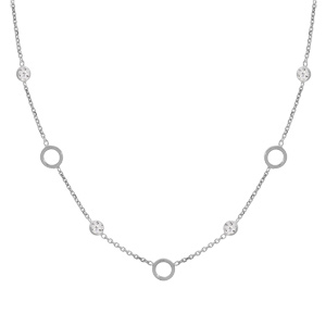 Collier en argent rhodi� avec oxydes blancs sertis en chute et anneau �vid� 41+3cm - Vue 2