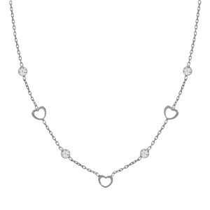 Collier en argent rhodi� coeurs �vid�s avec oxydes blancs sertis 41+3cm - Vue 2