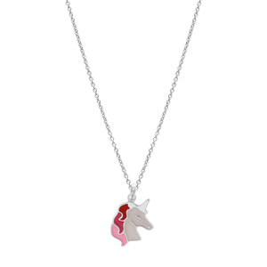 Collier en argent rhodi� cha�ne avec pendentif licorne blanche et rose 35+5cm - Vue 2