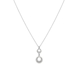 Collier argent rhodi� pendentif 2 cercles �vid� oxydes blancs r�glable 40 � 44cm - Vue 2