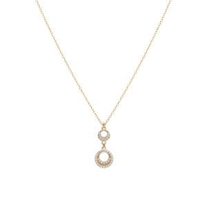 Collier argent dor� jaune pendentif 2 cercles �vid� oxydes blancs r�glable 40 � 44cm - Vue 2